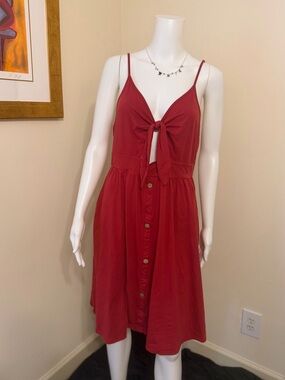 Tie-Front Spaghetti Strap Sundress Women’s Large in Red